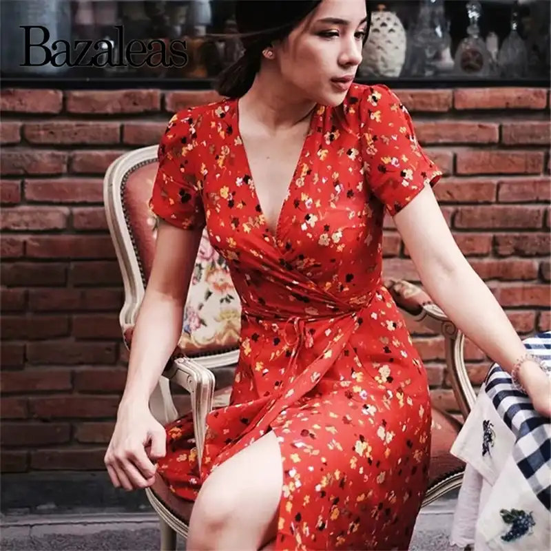 red flower print dress