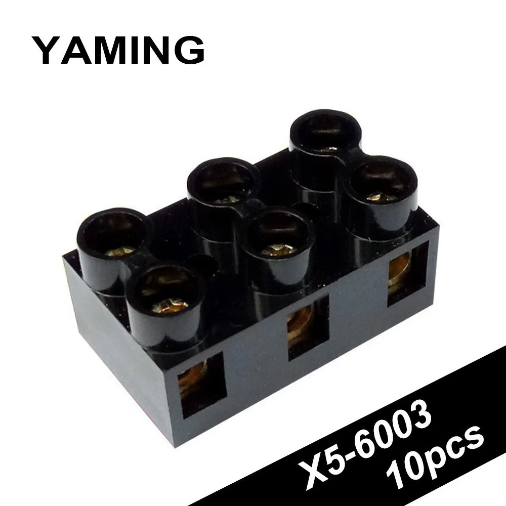 

Black 3 Position 6 screws X5-6003 (JX5-6003) 60A/3P 500V Dual Row Terminal Block Connector Wiring Fixed Base (10PCS)