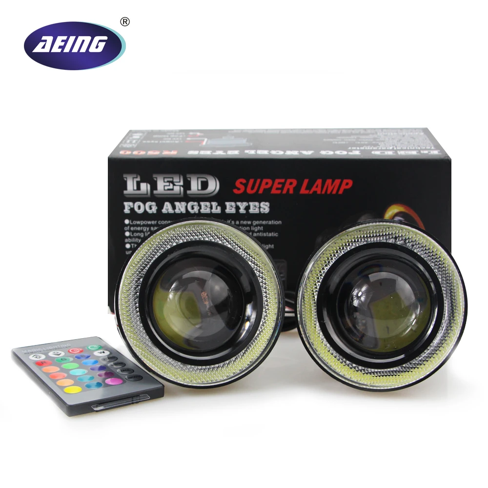 

Free Shipping 2pcs Universal Car RF Wireless Control 3.0" 76mm LED RGB Color Fog Lights Angel Eye Rings with Lens DC12V GGG DRL