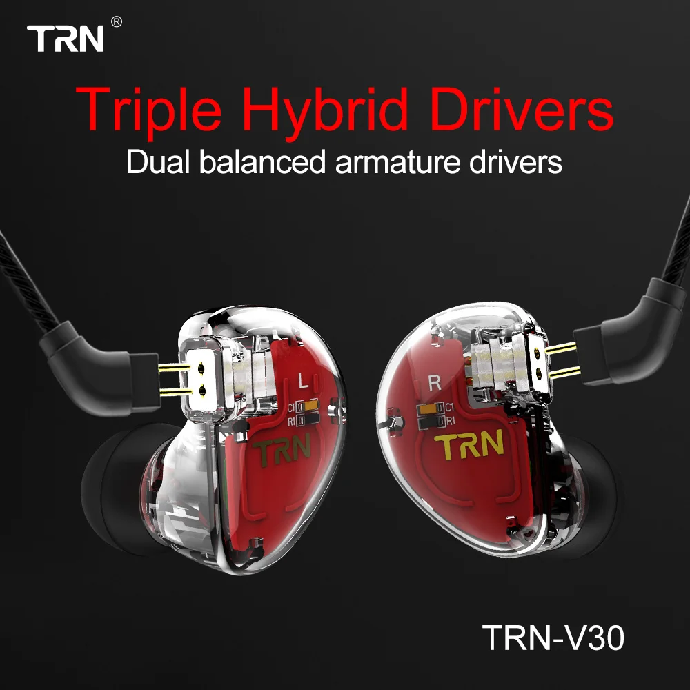 TRN V30 2BA+1DD Triple Hybrid Drivers Bass In Ear Earphone HIFI Monito Sport Earphone 2Pin Detachable Cable AS10\\T2\\V80\\ZST\\IE80
