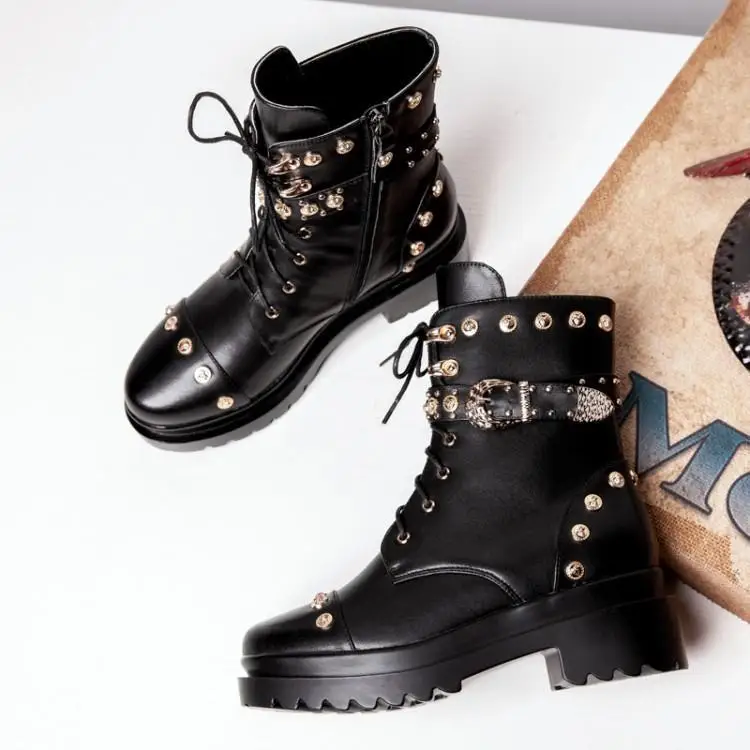Croix Ceinture Zapatos Pour Boucle En Rivers Dame Frais Martin De Luxe Liée Fille Chaussures Or Clouté Femme Métal Cuir Noir Hiver Bottes YyIf76bgv