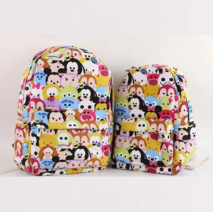 tsum Mickey Minnie Double canvas bag schoolbag Children girl boy Casual 20150727