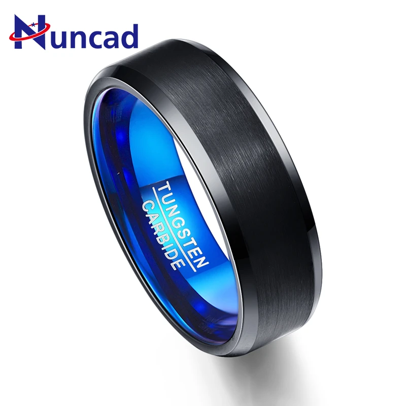 

Blue Inner Ring Scrub Exquisite Flat Round Men Rings 100% Tungsten Carbide Couple Anillos para hombres Jewelry