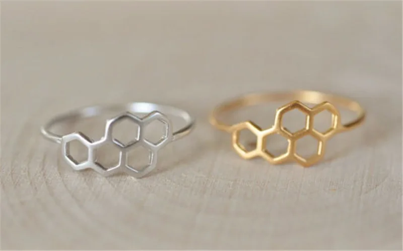 

New Fashion Simple Hexagon honeycomb Finger Beehive Rings Women Femme Honey Bees Rings Cute Animal Bee Jewelry Drop Shipping