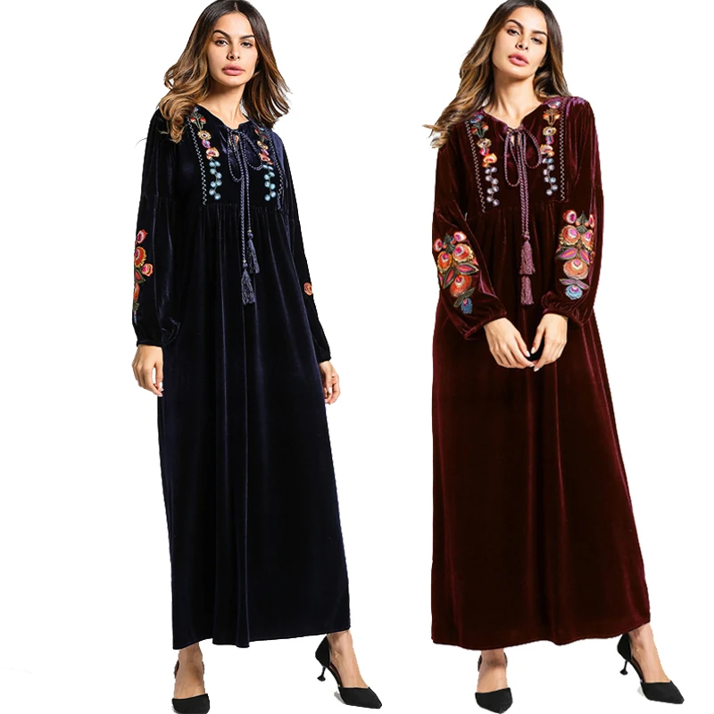 2019 вельветовое платье для хиджаб мусульманок Jilbab кафтан Abaya Дубай халат Musulmane Longue