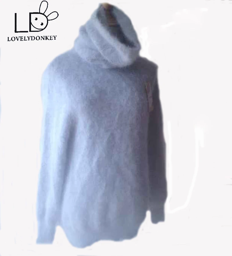 

LOVELYDONKEY Turtleneck50CM cashmere sweater women long cashmere pullovers knitted pure mink Heap collar free shippingM279