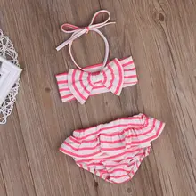 Детский комплект бикини с бантом в розовую полоску для маленьких девочек; купальный костюм; одежда для купания