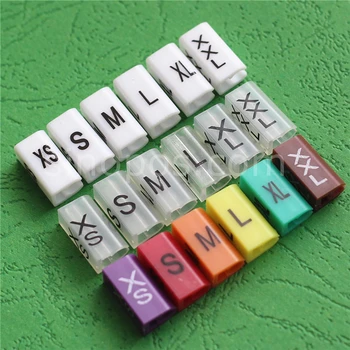 

Clothing Hanger Rectangle Size Markers XS/S/M/L/XL/XXL, printed sizes label tube snap on clip garment sizers white clear colored