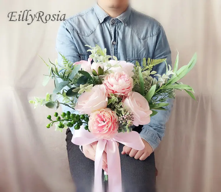 

Ramo de novia 2018 Handmade Peony Artificial Wedding Bouquet Pink & Hot Pink Roses Holding Flowers Bridesmaids Bridal Bouquet