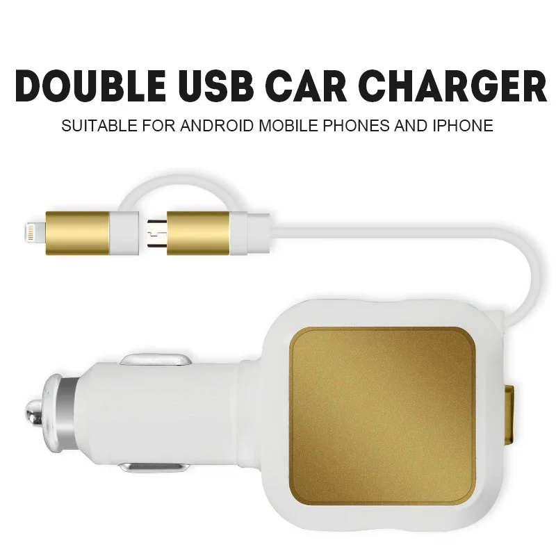 New CNankcu 2 in 1 Micro 8 pin Retractable USB Cable Car Charger dual