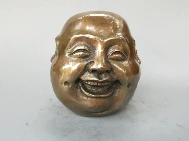 

Chinese pure brass pleasure, anger, sorrow, joy four face Buddha head statue