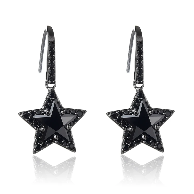

Top Quality Star Drop Earrings For Women Black Gold CZ Crystal Pendant Hook Statement Earring Charming Jewelry Gift