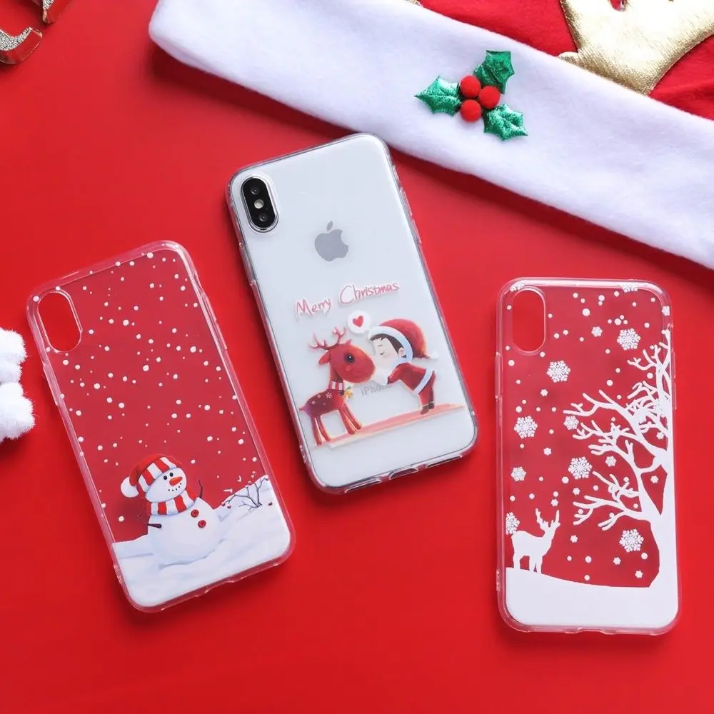 Christmas Festive Santa Reindeer Patterned Clear Soft TPU Case For iPhone 7 8 XR XS Max Phone Cover Coque For iPhone 6 SE 7 Plus (7)