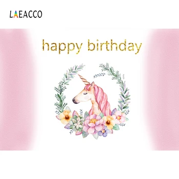 

Laeacco Cartoon Unicorn Flower Baby Children Birthday Party Photo Backgrounds Customized Photographic Backdrops For Photo Studio