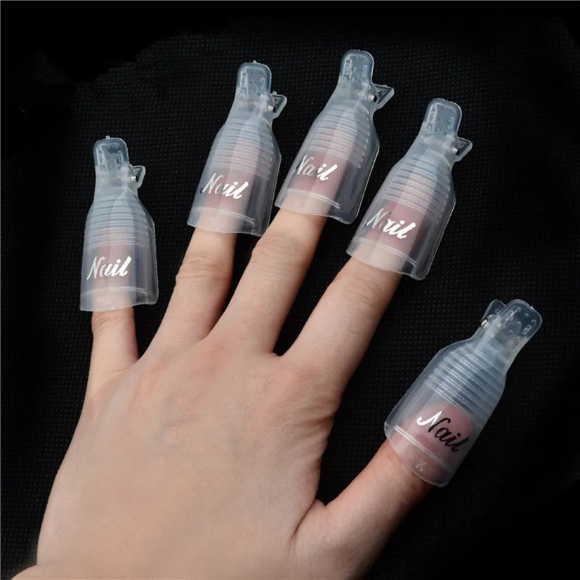 10 шт Прочный многоразовый пластиковый лак для ногтей Замачивание колпачка клипса очищающее средство УФ-гель нескользящий лак для ногтей для снятия Обертывания очиститель для ногтей - Цвет: Transparent