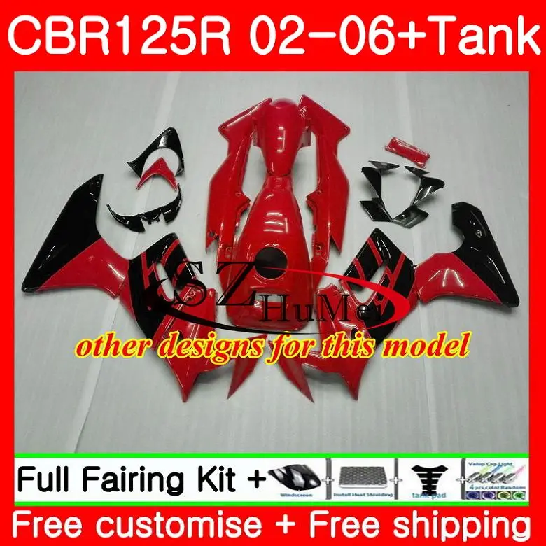 Корпус + бак для HONDA глянцевый blk CBR 125R 125CC CBR125RR CBR125R 02 03 04 05 06 62SH18 2002 2003 2004 2005 2006