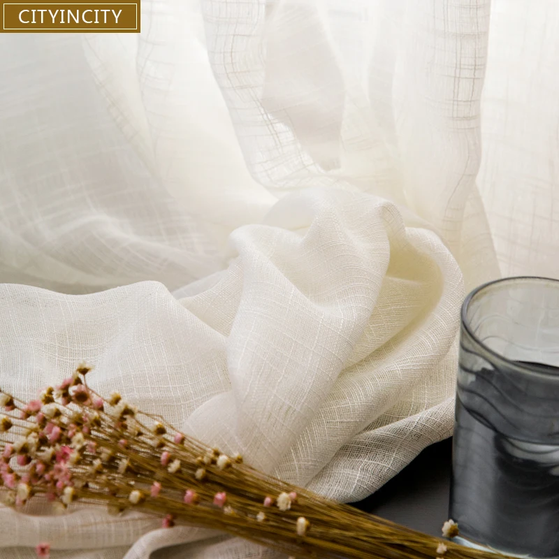 CITYINCITY Tulle American Curtains for Living room Soft White Voile solid Rural Tulle Curtain for bedroom