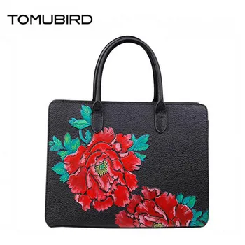 

TOMUBIRD superior cowhide leather luxury Hand painted flowers handbags designer women bags tote handbags genuine leather bag