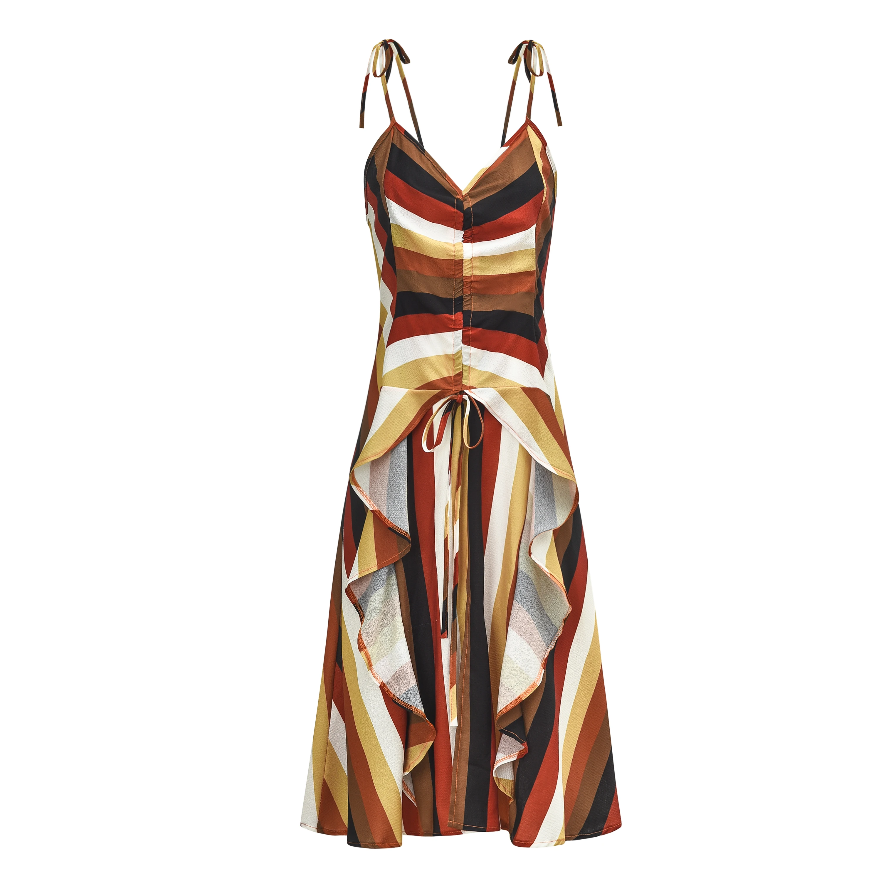 

Maxi Dresses For Women Striped Strap Pleated Chiffon Print Split Holiday Vintage Dress
