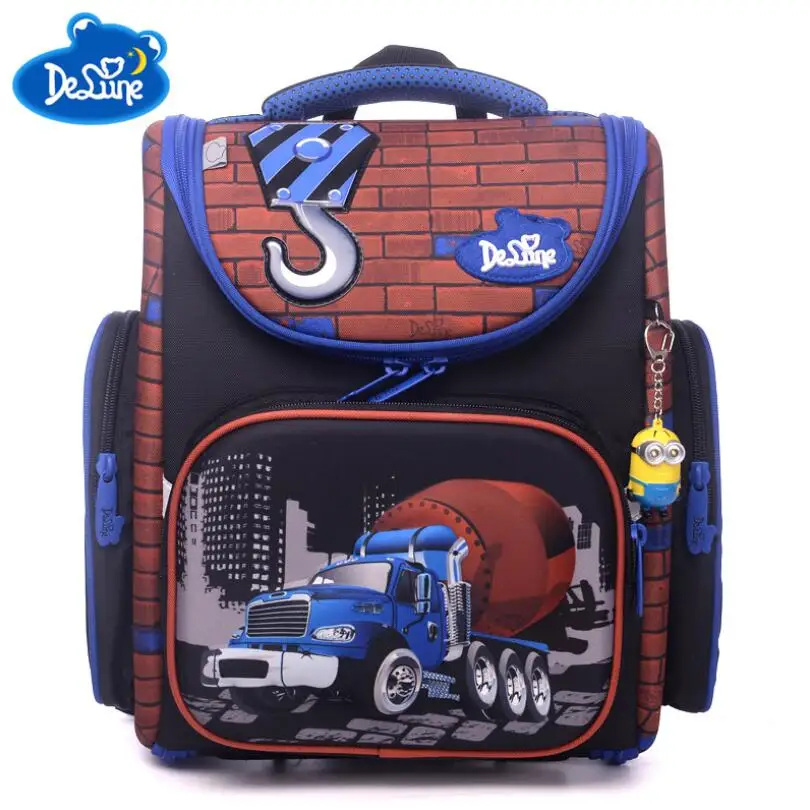 

2018 Famous Brand Delune Kids Boys Fashion 3D Cartoon School Bags Russian Style Grade 1-3 Children Orthopedic School Backpacks