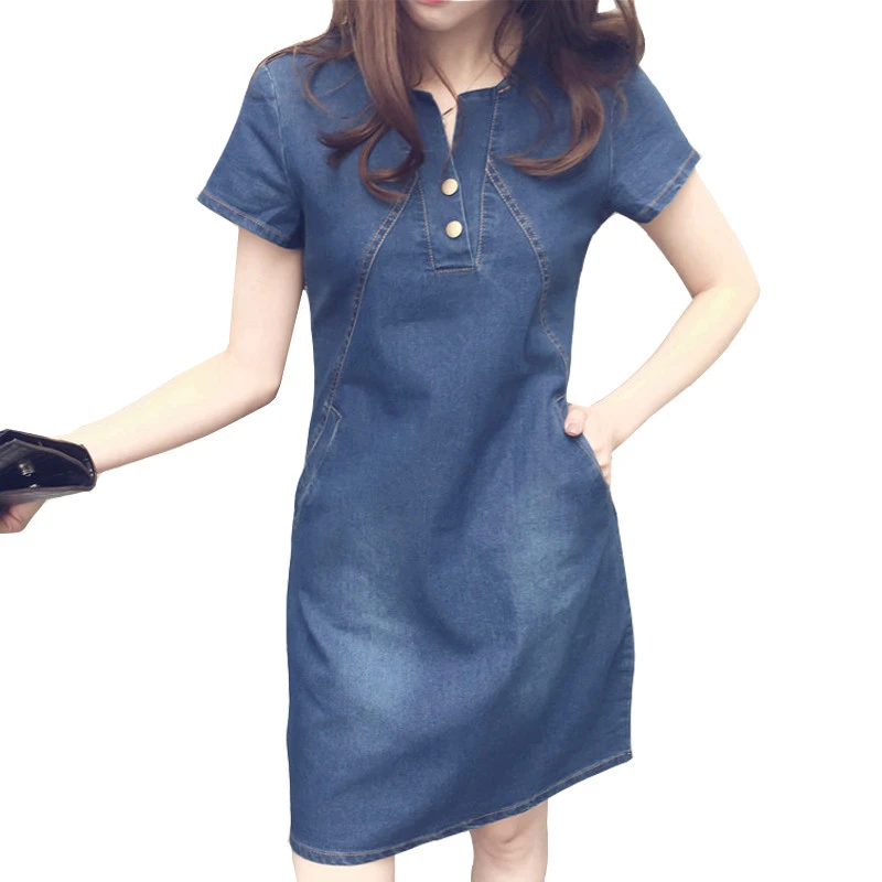 Fashion Denim Dress For Women 2019 New Summer Korean Casual Jeans Dress With Button Pocket Sexy Denim Mini Dress Plus Size 5XL Fashion Denim Dress For Women 2019 New Summer Korean Casual Jeans Dress With Button Pocket Sexy Denim Mini Dress Plus Size 5XL