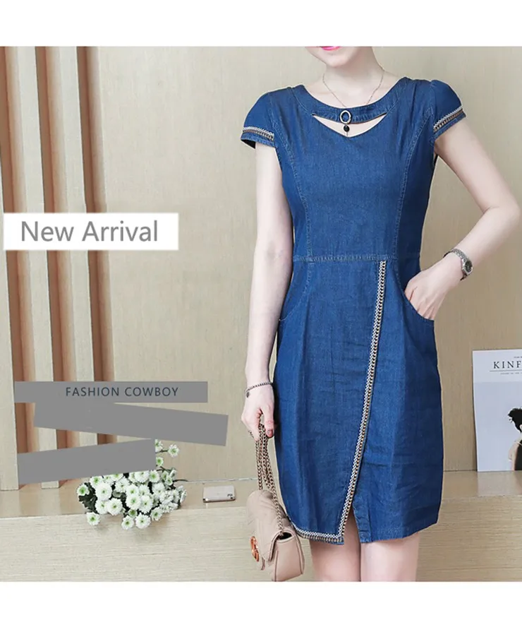 New Denim Dress Women Summer Dress Embroidery Short Sleeve Jeans Dresses Ladies Casual Blue Robe Femme Vestidos Mujer 2018 Mode (1)