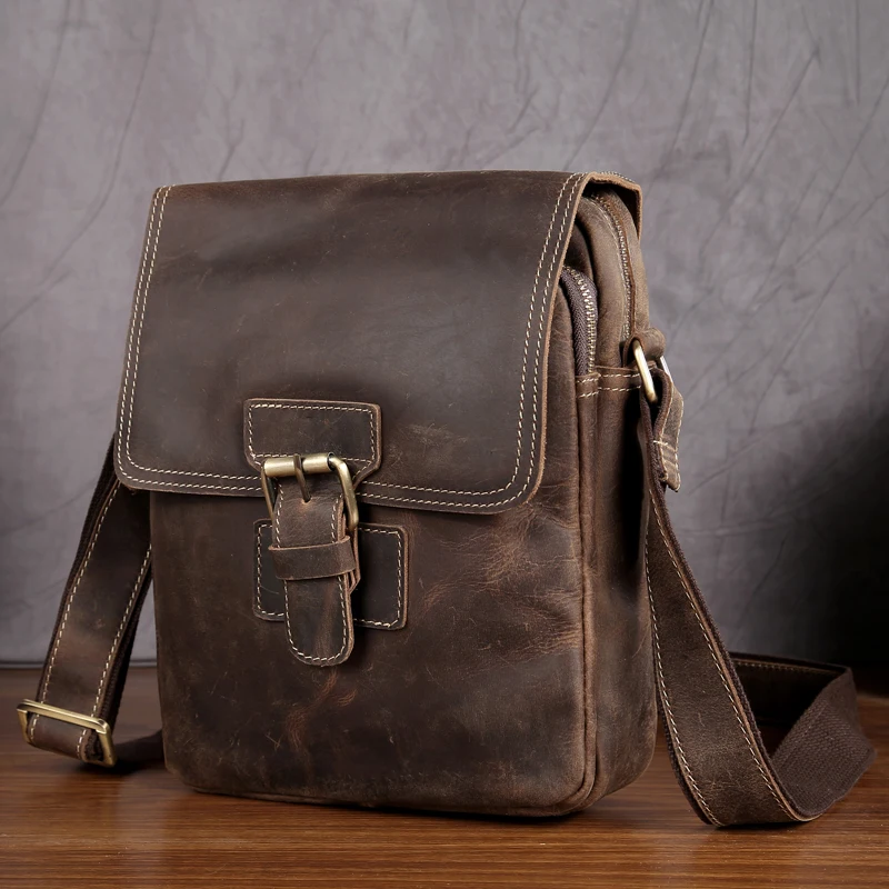 NEWEEKEND 3553 Винтаж из натуральной кожи Crazy Horse Мягкая молнии Crossbody Messenger iPad мешок для мужчин