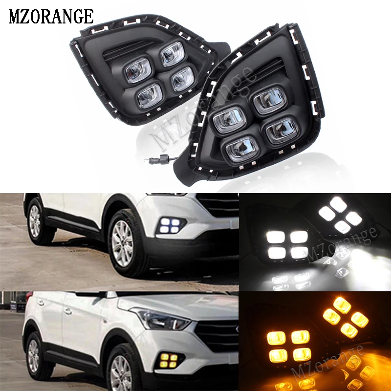 

MZORANGE LED Daytime Running Light For Hyundai Creta IX25 2017 2018 South American Version Fog DRL Yellow Turning Signal Lamp