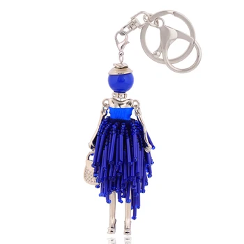 

rhinestone toy doll bag car key ring cute tassel keychains women blue crystal key chain jewelry doll keyring gift wholesale