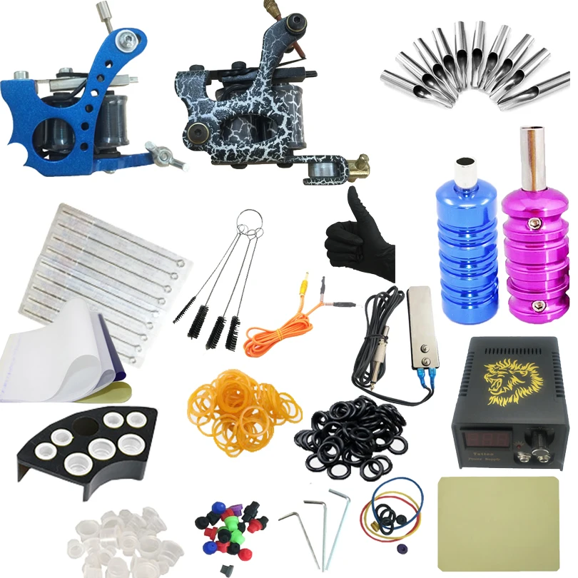 

Starter Tattoo Kit Shader Liner Tattoo Gun Machines Grips Needles Tips Power Supply Beginner Tatu Tattoo Supplies Gloves