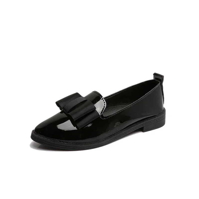 

Autumn Flats Women Shoes Bowtie Loafers Patent Leather Elegant Low Heels Slip on Footwear Female Pointed Toe Thick Heel