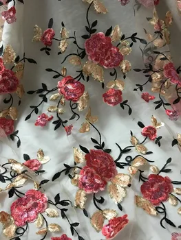 

embroiderd lace fabric David-10783 with sequins beautiful Nigerian sequins lace fabric for party dress