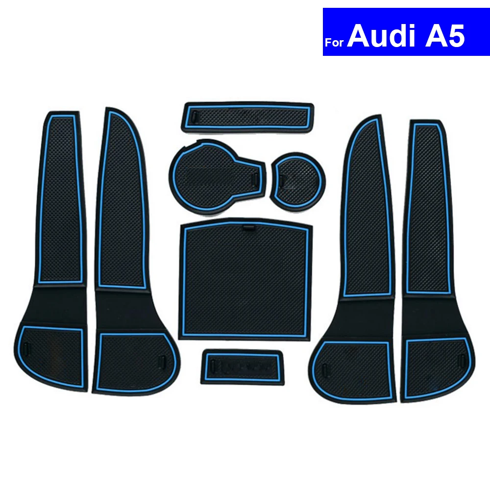 

8 Pcs Car Door Gate Slot Mats Carpets Position Cup Holder Pads For Audi A5 2009 2010 2011~2016 with Sline Logo Door Groove Mat
