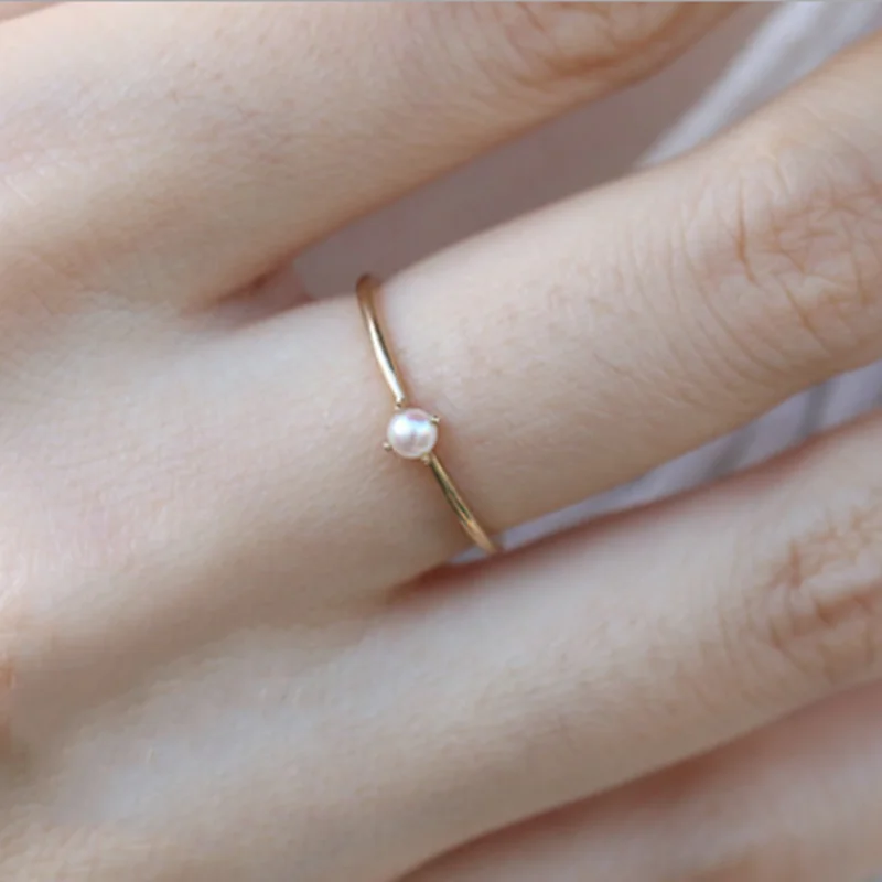 

Simple Imitation White Pearl Ring Gold Color Lover Promise Engagement Wedding Rings for Women Wife Special Present