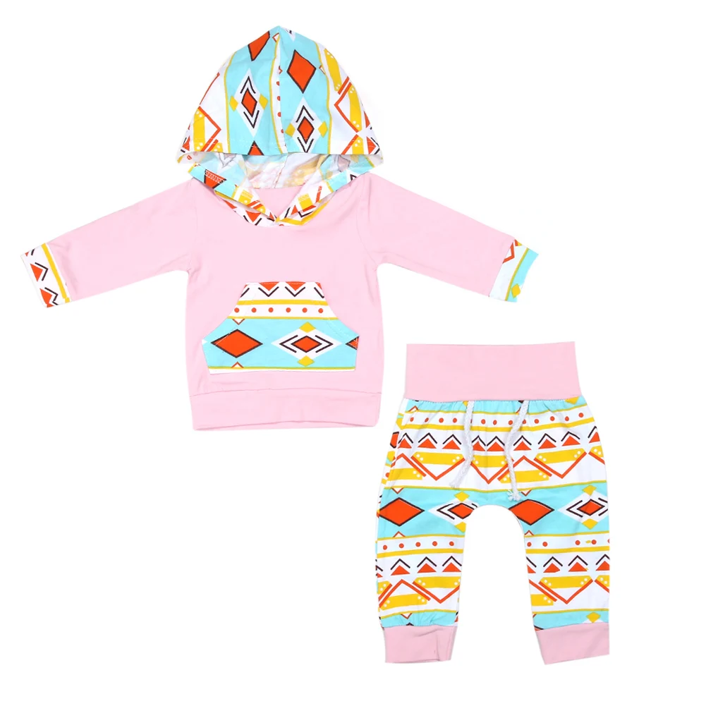 

Stylish Geometric Pattern Printed Baby Girls Spring Autumn Clothes Set Casual Hooded Long Sleeve Tops + Long Pants Outfits