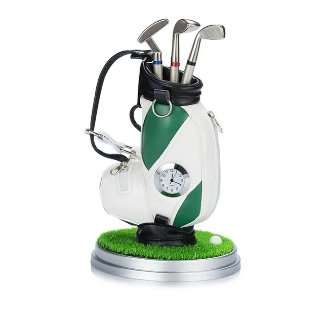 Caiton Mini Golf Bag Pen Holder With Lawn Base Clock And Three Golf