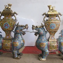 Zhaomerui28++ Китай Royal Pure bronze перегородчатой Foo Собаки лев кадило Статуя Пара