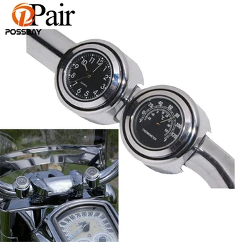 

POSSBAY 7/8" 1" Motorcycle Handlebar Digital Clock Thermometer Mount Black Dial Universal Scooter Accessory Mount Clocks