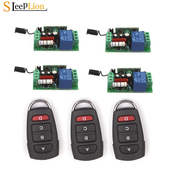 

Sleeplion Home 220V 10A 1CH Relay 3 4-car-key RF Wireless Control Switch Transmitter+4 Receiver Light ON/OFF 110V 315MHz 433MHz