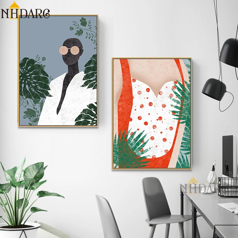 

Posters And Prints Nordic Modern Simple Vogue Fashion Plant Girl Canvas Art Painting Wall Pictures For Living Room Home Decor