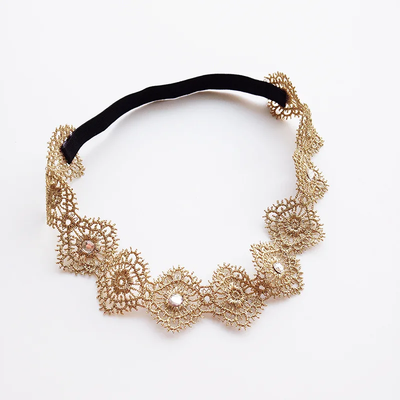 

10pcs/lot Clear Rhinestone Gold Lace Stretchy Head Band Kid Soft Birthday Headband