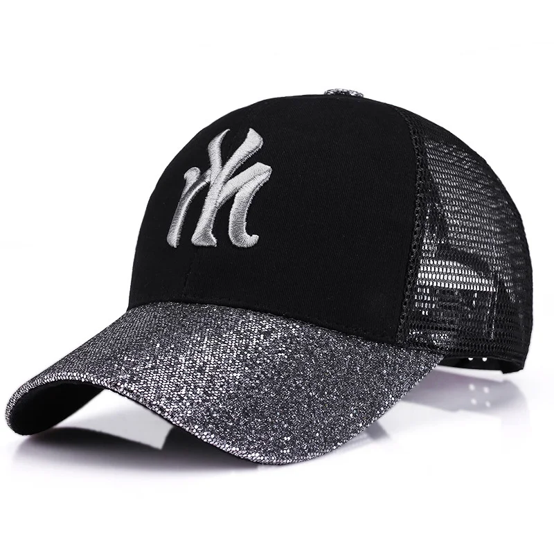 QIXINCAT New Fashion Shiny Glett Women Summer Sports Outdoors Adjustable Mesh Baseball Cap NY Embroidery High Quality Punk Hat