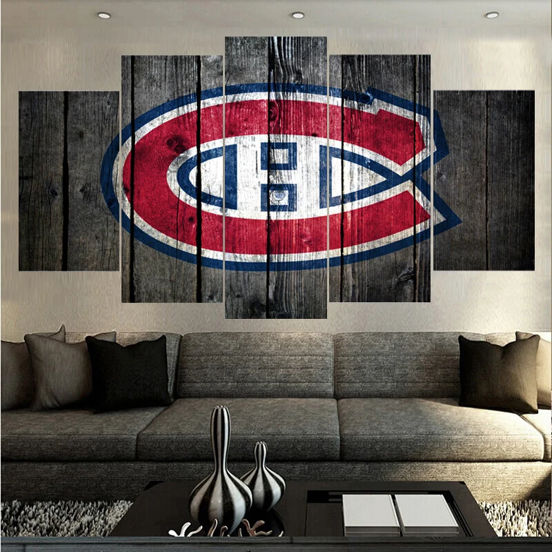 Wood Grain Montreal Canadiens Logo Prints Poster Wall Home Decor