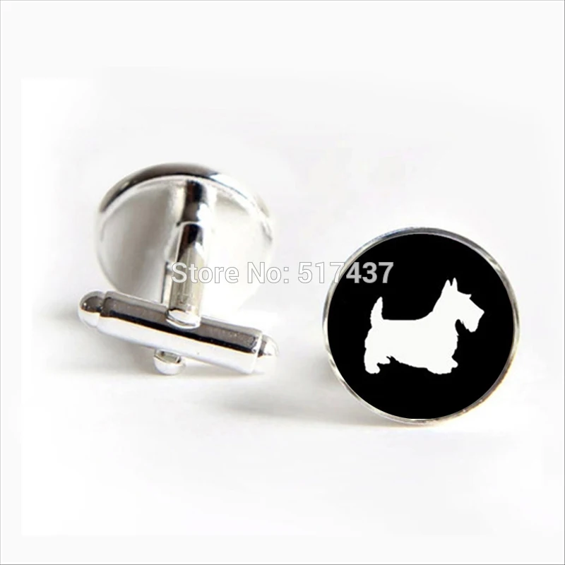 

2017 wholesale Scottish Terrier Cufflinks Pet Dog Cuff link Glass Cufflinks For Women