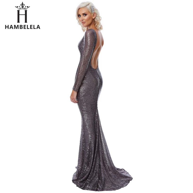 HAMBELELA Elegant O-Neck Long Sleeve Paillette Sequin Bling Bodycon Mermaid Dress Women Wedding Party Long Dress Vestido Longo (1)