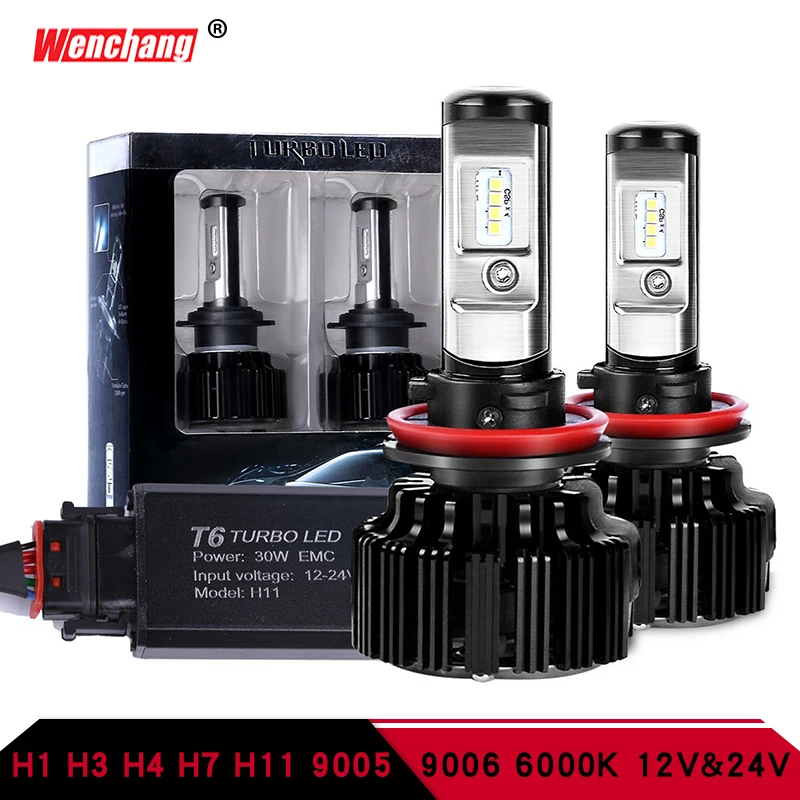 Вэньчан T6 Turbo светодио дный фар H7 H4 лампа фары турбодекодер H1 H3 H11 9005 9006