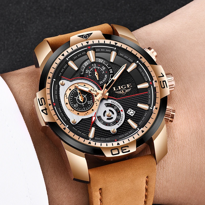 Men Casual Watch LIGE Mens Watches Top Brand Luxury Quartz Gold Watch Men Military Waterproof Sport Wristwatch Relogio Masculino