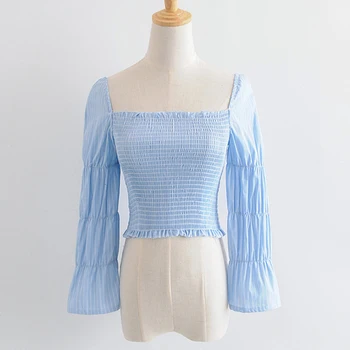 

Efvandoloe blouse women vintage square collar solid blusas puff sleeve shirt top female clothes fashion blouses