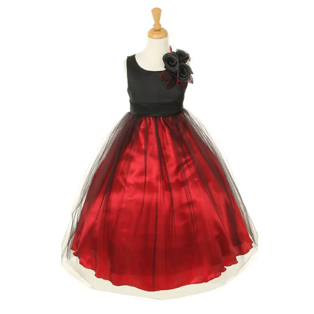 

Newest Boat Red Homecoming Dresses Tulle Polyester Floor-Length Sleeveless Little Princess Pageant Ball Gowns With Neck Flower
