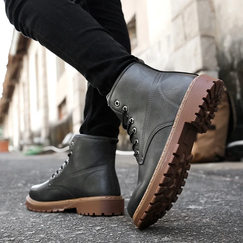 YIdemusha/высококачественные зимние мужские ботинки из искусственной кожи; зимние водонепроницаемые ботильоны; Ботинки martin; уличные рабочие ботинки; мужская обувь